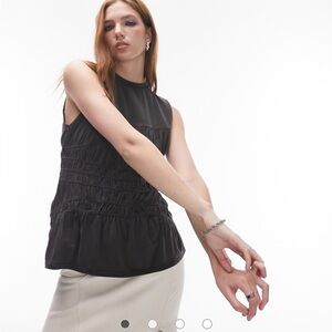 Topshop shirred acid wash tank top in washed black L